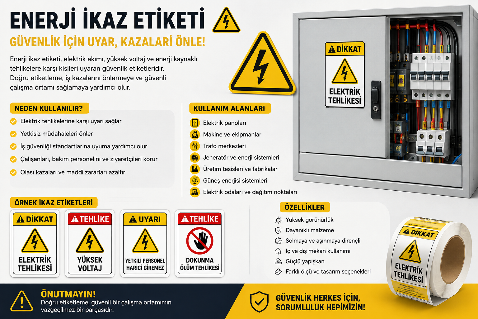 Enerji İkaz Etiketi Nedir? Elektrik ve Enerji Güvenliğinde Uyarı Etiketleri